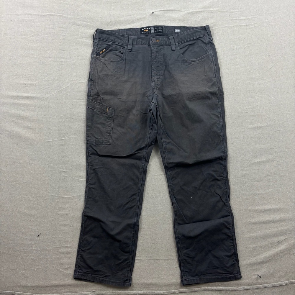 Ariat Rebar M4 Work Pants Mens 38x30 Grey Relaxed Straight DuraStretch Canvas - Picture 2 of 11
